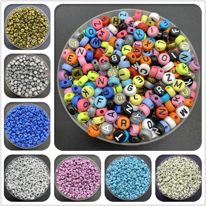 

100pcs/lot 4*7mm Round Acrylic Spacer Beads Alphabet /Letter Oval Beads For Jewelry Pacifier Handmade Accessories