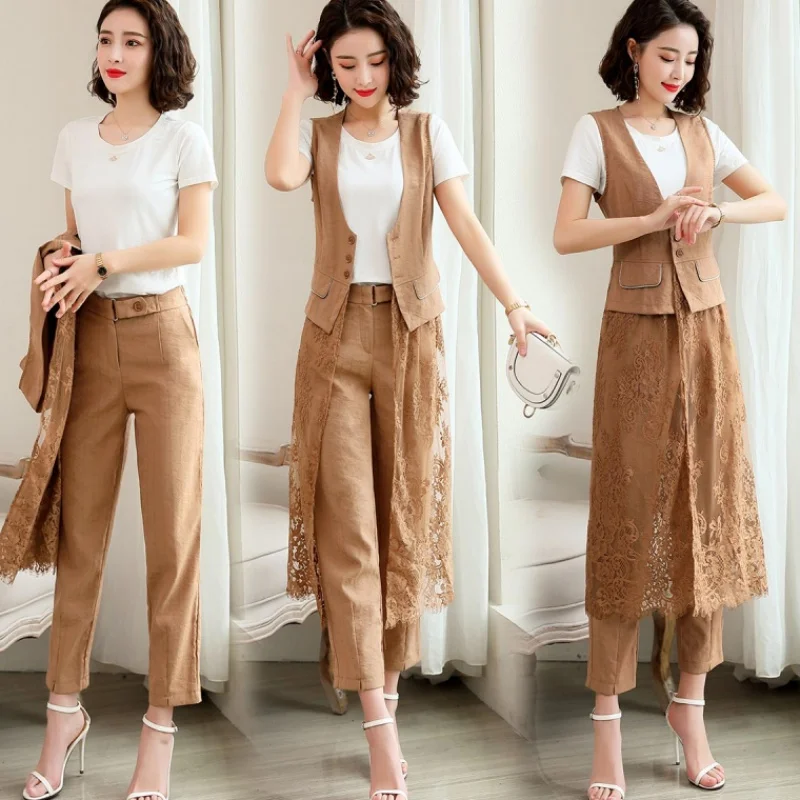 

Trendy 3 Piece Outfits For Women Elegant Top And Pants Set Casual Ensemble Femme Deux Pieces Year-old Female Costume Clothes