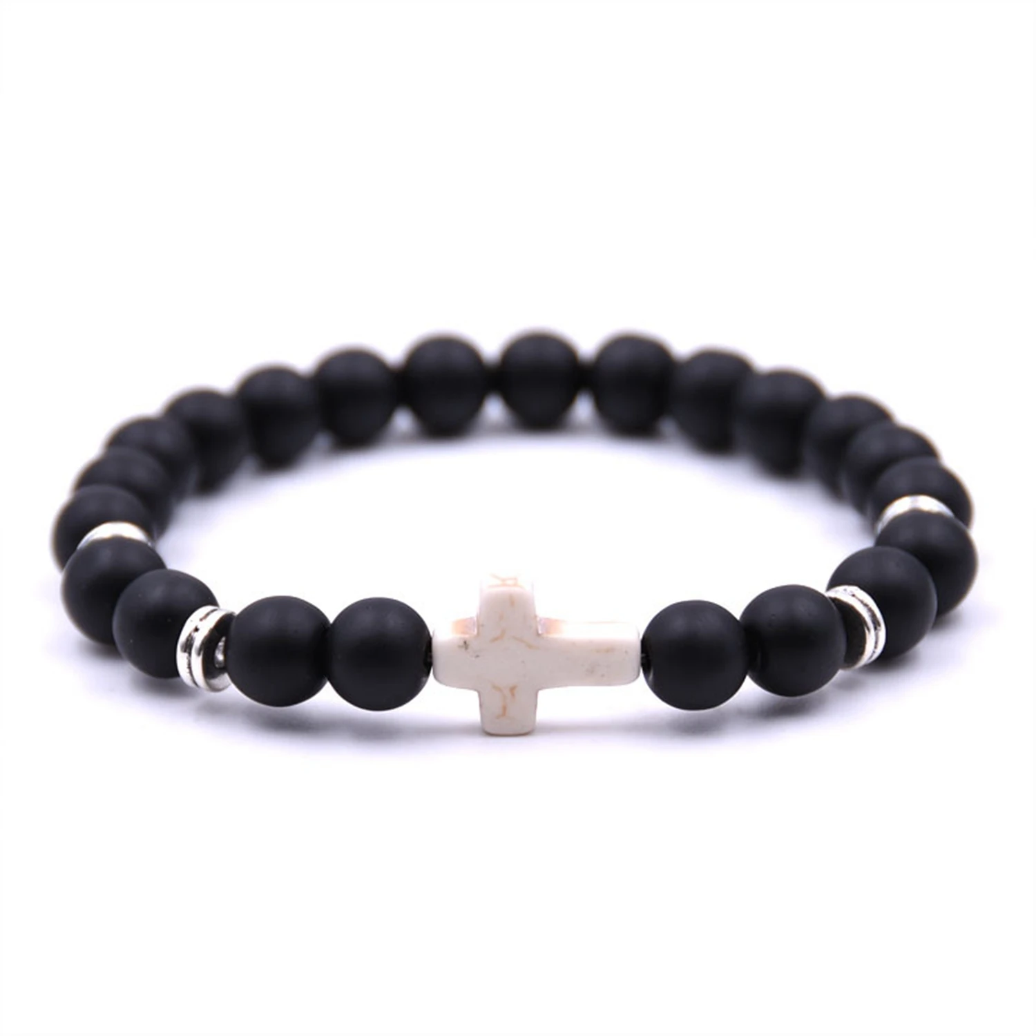 Tiger eye Bracelet New fashion Trendy Jesus cross Charm men bracelet Black 8mm Beads Bracelets &amp Bangles for women Jewelry | Украшения и