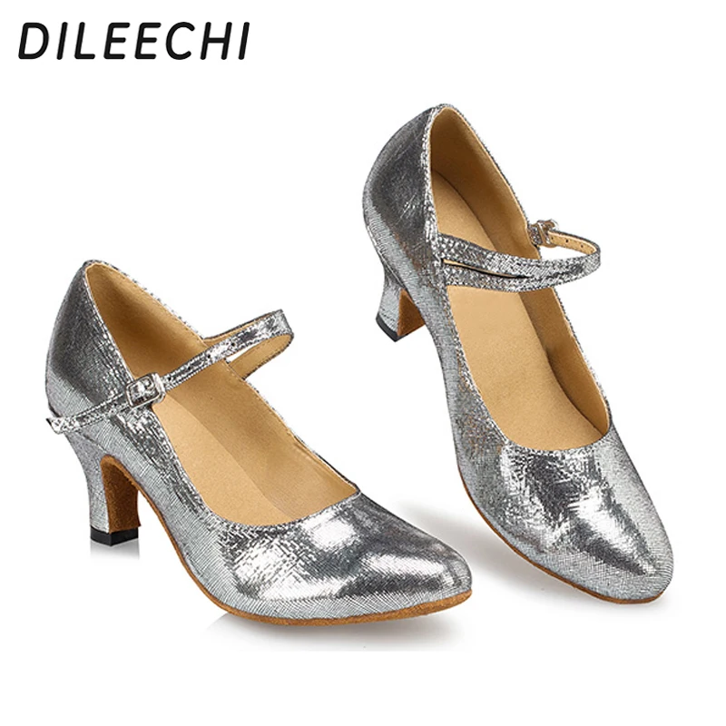 DILEECHI женские туфли для латиноамериканских танцев из овечьей кожи серебряные