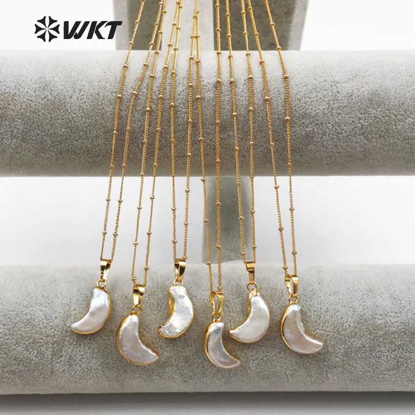 WT-JN033 Wholesale Custom Natural Shell Moon White Necklace Pendant with 24k gold trim in high quailtyfashion pendant | Украшения и