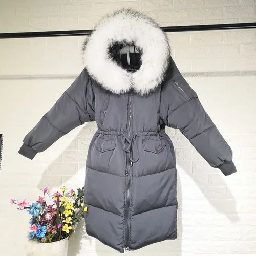 Gray-white fur AYUNSUE женские куртки-пуховики Зимние Пальто женские теплые парки с воротником из натурального меха длинное женское пальто Chaqueta Mujer KJ477 - Цвет: Gray-white fur