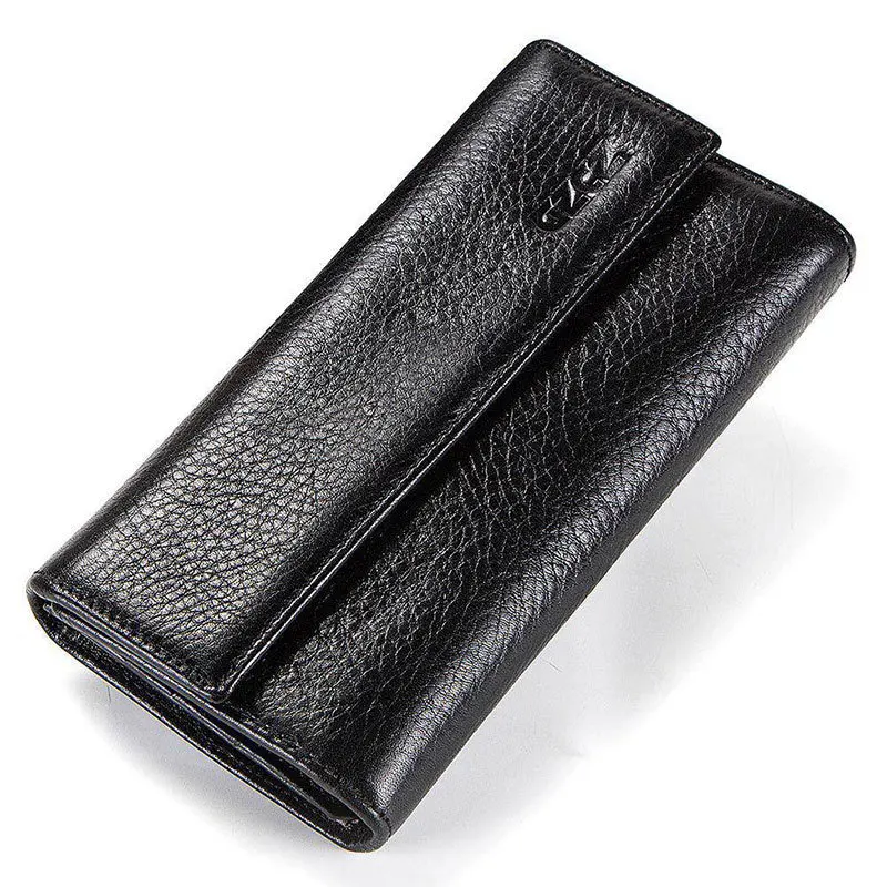 Женский клатч кошелек из натуральной кожи большие кожаные бумажники черный