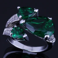brilliant pear green cubic zirconia white cz silver plated ring v0147