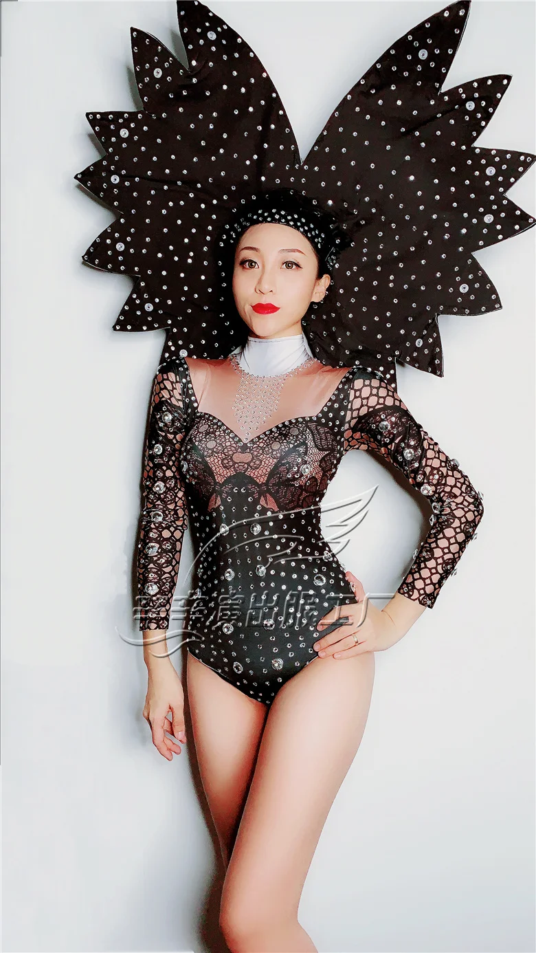 Sexy Sparkly Crystals Dance Leotard Rhinestones Stretch Bodysuit Performanace Costume Stage Wear Celebrate Festival Outfit DJ DS |
