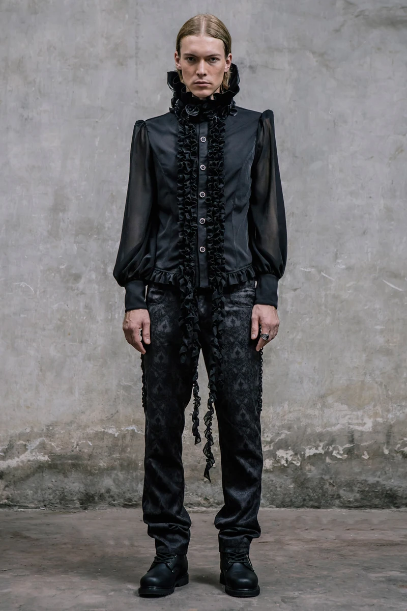 Брюки мужские жаккардовые с завышенной талией деловые длинные брюки в стиле панк