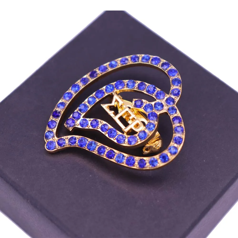 New Arrival Metal Love Heart Blue Crystal Sigma Gamma RHO Brooch Greek Letter SGRHO Symbol Sorority Brooches Jewelry For Gift | Украшения и