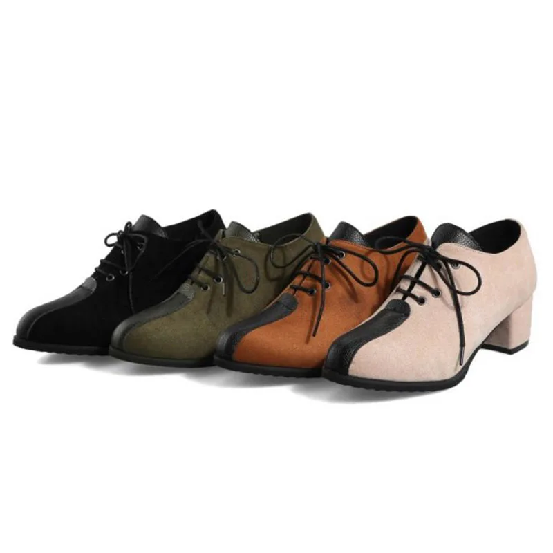 

Tuyoki Small Plus Size 28-52 Women Pumps Round Thick Heels Shoes Patchwork Daily Office Fashion Women Footwear