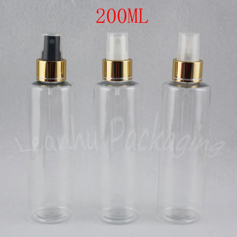200ML Transparent Flat Shoulder Plastic Bottle With Gold Spray Pump , Makeup Sub-bottling , Toner / Water Packaging Bottle
