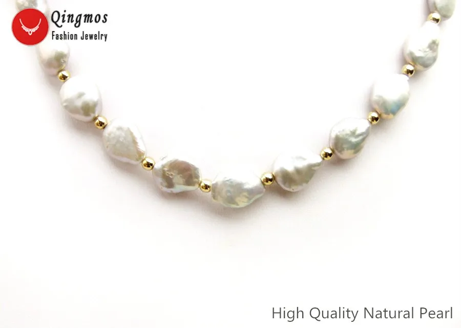 Qingmos Трендовое ожерелье из натурального жемчуга для женщин с овальной монетой 10*14