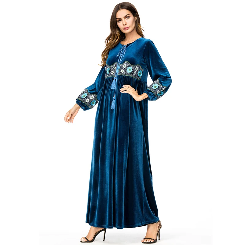 Vestidos кафтан арабский абайя Дубай бархат хиджаб с вышивкой мусульманское платье