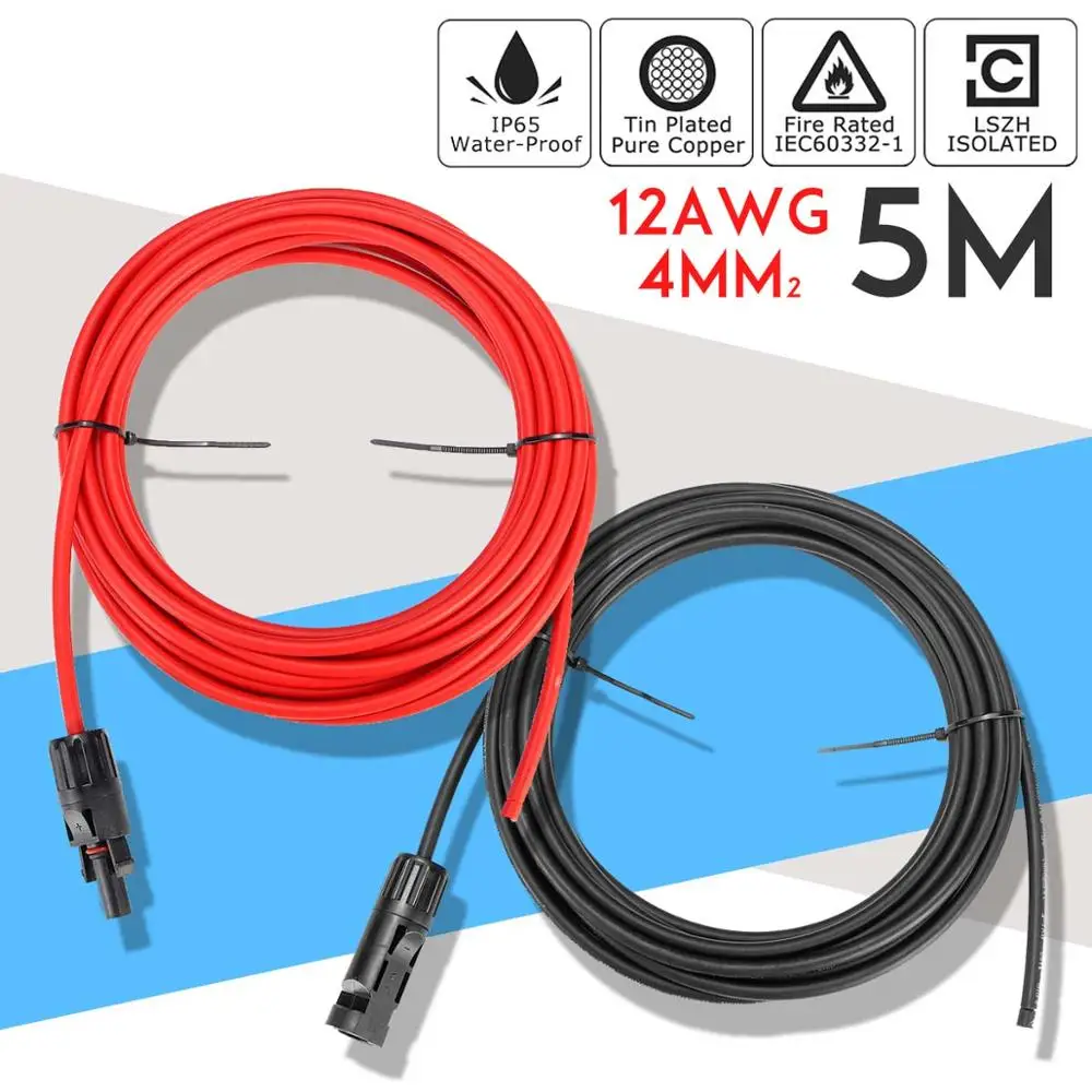 5m 4 мм 12 AWG KINCO 1 пара удлинитель для панели солнечных батарей кабель медный провод черный и красный с MC4 разъем Солнечный PV кабель - Цвет: 5m