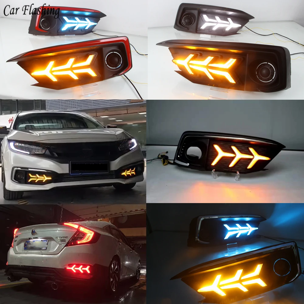 2 шт. светодиодный DRL для Honda Civic 2019 2020 седан с движущимся сигналом противотуманный