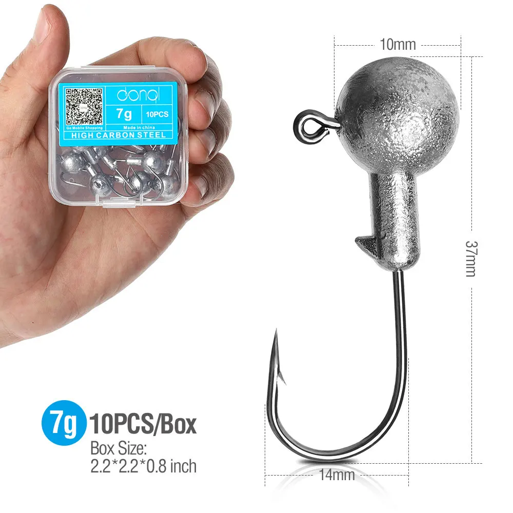 7g DONQL 10 шт./кор. Lead Jig Head рыболовный крючок 1-20 г кривошипно Jig Head крючок для карпа, приманки для рыбалки, мягкие, червь рыболовные снасти аксессуары - Цвет: 7g