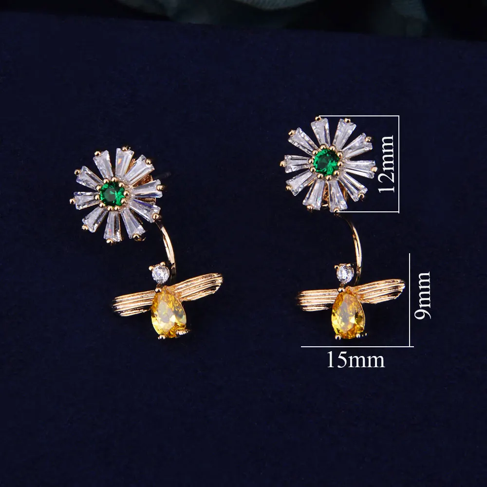 GODKI Bee Fly to Flower Micro Cubic Zirconia Pave Women Wedding Bridal Party Engagement Dress Earring | Украшения и аксессуары