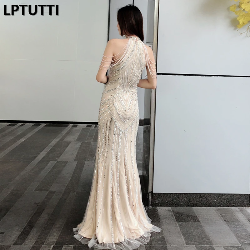 Женское длинное вечернее платье LPTUTTI элегантное бальное с бисером и кристаллами