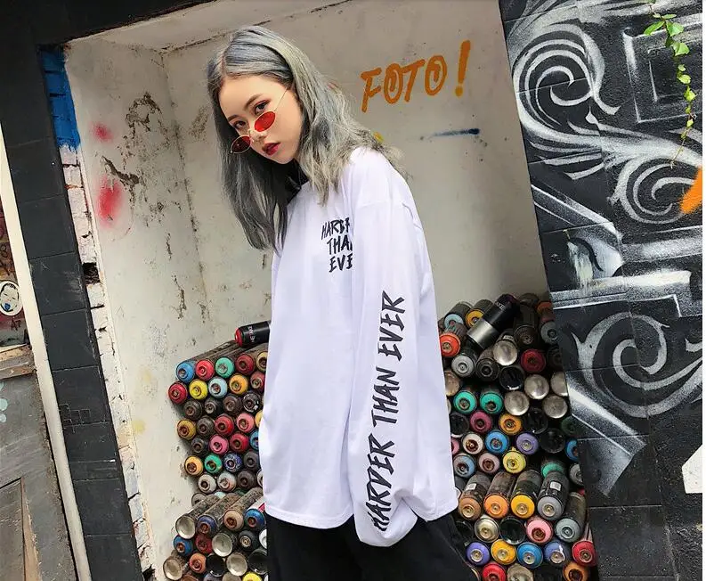 YouGeMan Футболка женская одежда весна корейский Ulzzang Harajuku уличная футболка с длинным рукавом Женская Повседневная Хип-Хоп Футболка Топ