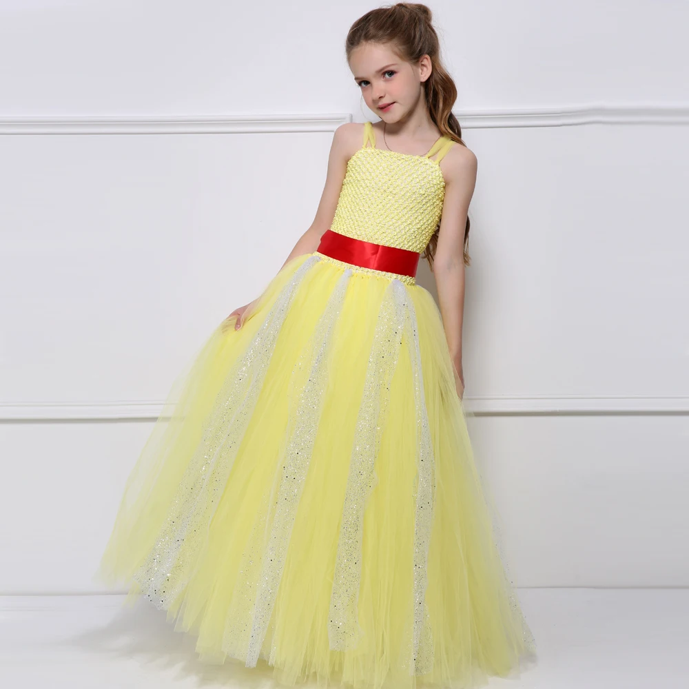 Belle Princess Tutu Dresses For Girls Wedding Party Dress Kids Beauty Beast Halloween Costumes Yellow Ball Gown 1-14 | Детская одежда и