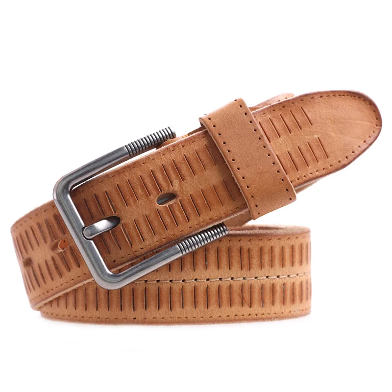 New arrival genuine Belts Men Leather Pin Buckle Casual Jeans belt Men Brown Coffee Belt For Gift BE-408
