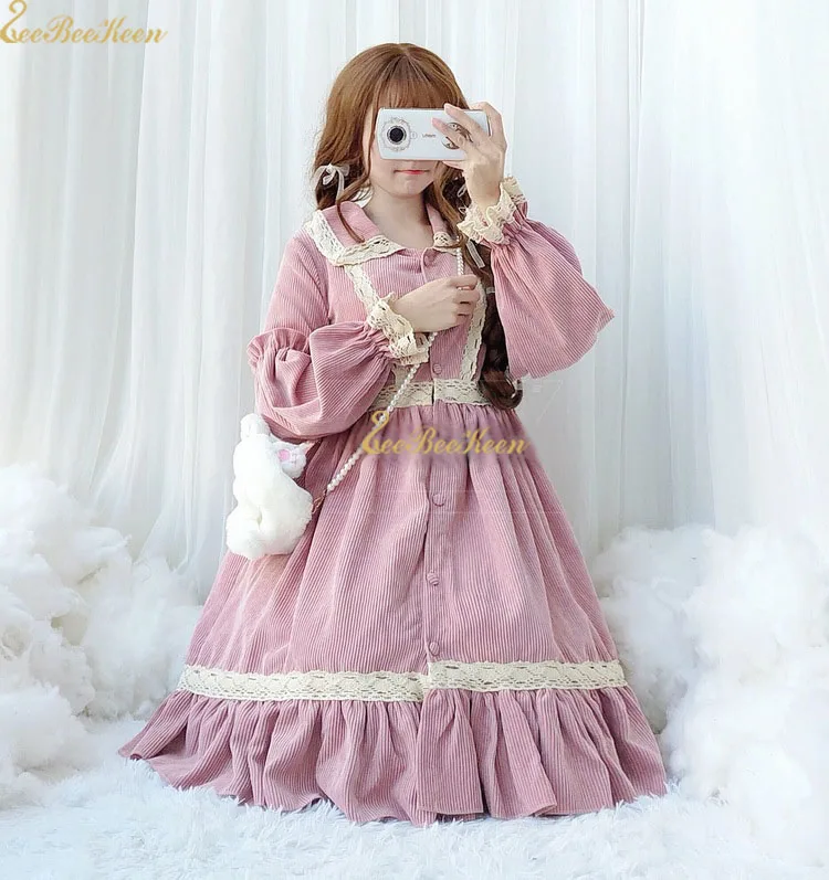 pink dress Милое Платье Лолиты для девочек, маскарадный костюм на Хэллоуин, Женская Вельветовая униформа, розовое/Голубое Кружевное милое платье принцессы Лолиты с пышными рукавами - Цвет: pink dress
