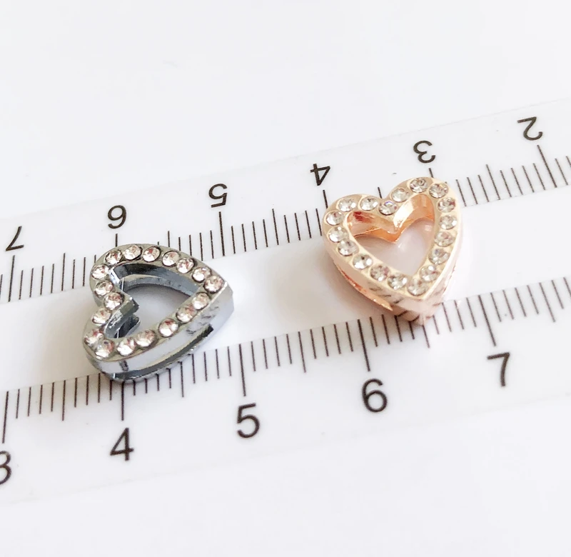 10PCs DIY accessory 8mm Full Rhinestone Hollow Heart slide Charms Beads Fit 8MM Dog Cat Collar Belt Wristband Bracelets | Украшения и
