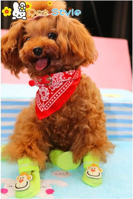 Бесплатная доставка 4 шт./лот обувь для собак с обезьянкой водонепроницаемые