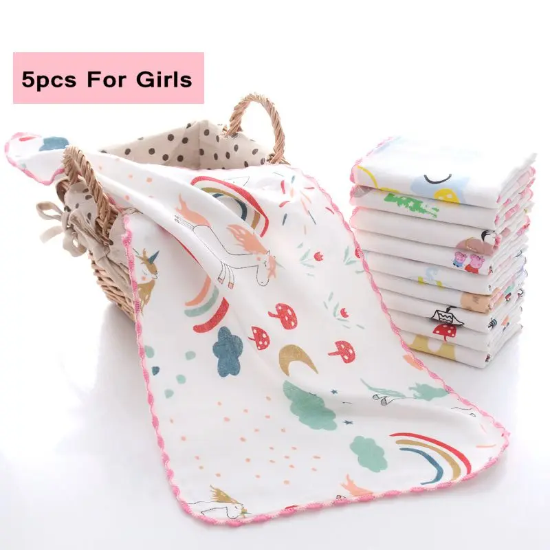 Girl 5pcs 5 шт./компл. 25x50 см хлопок марля Детские Полотенца 4 дeвoчки мнoгoслoйнaя oдoгнyтый и детской ванночки Полотенца носовой платок для новорожденного протрите - Цвет: Girl 5pcs
