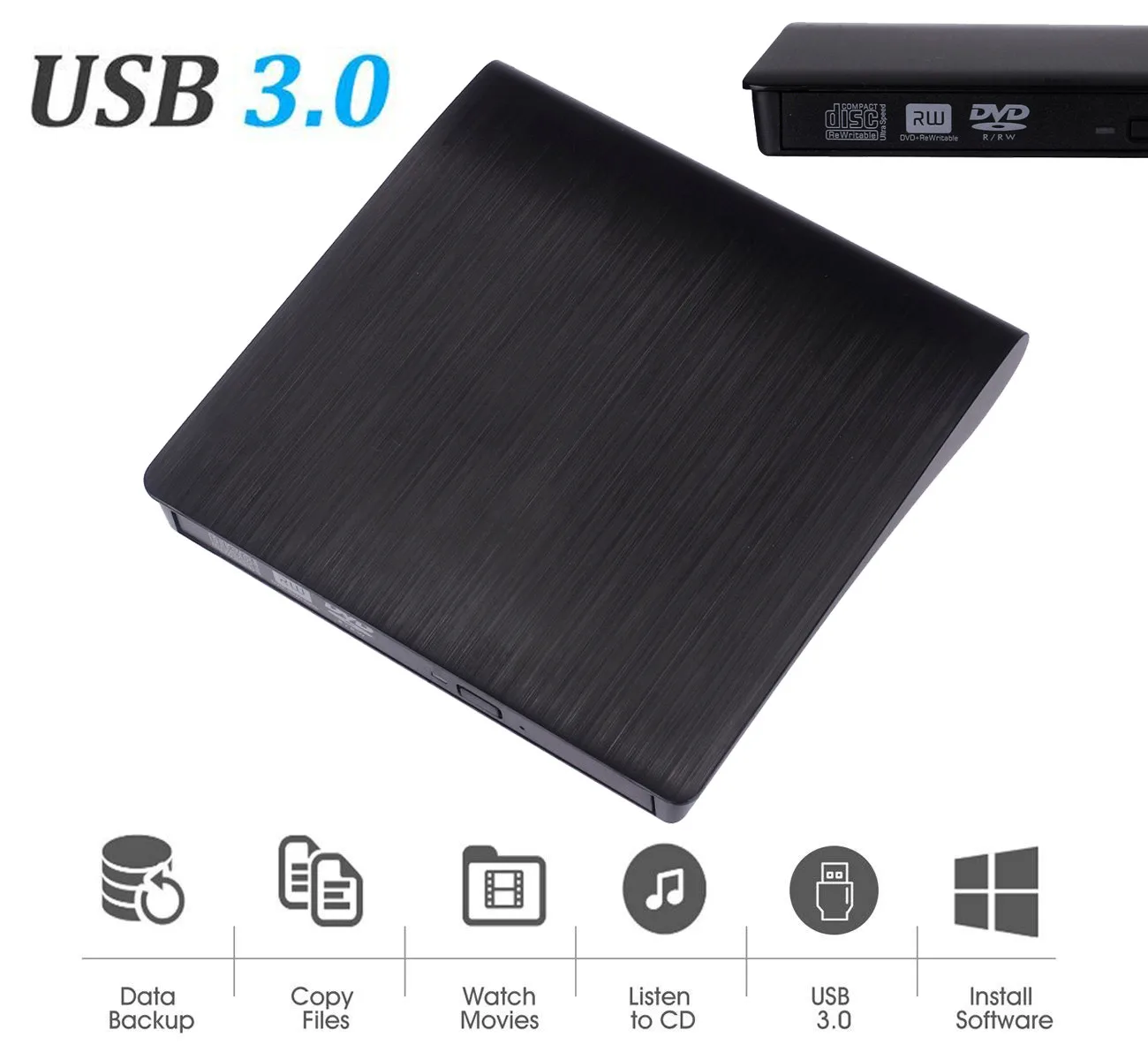 100% Абсолютно Новый USB 3 0 внешний DVD CD привод Высокоскоростная передача данных DVDRW