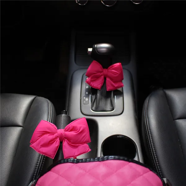 Bow Hand Brake Женские аксессуары для салона автомобиля розовый Roseo красный чехол для рулевого колеса подушка для шеи чехол для ремня безопасности набор ручного тормоза - Название цвета: Bow Hand Brake
