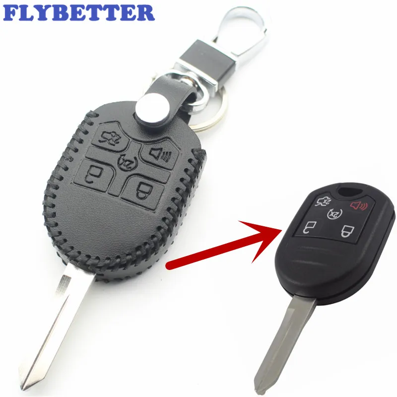 FLYBETTER натуральная кожа 5 кнопки дистанционного ключа чехол для Ford Explorer/Edge/Escape/Ranger/E150/F350/F550/E250/E350/F250 L15 - Название цвета: Black