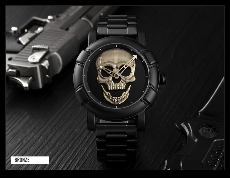 SKMEI Skull часы мужские часы люксовый бренд кварцевые часы спортивные водонепроницаемые из нержавеющей стали мужские Wristatch Reloj военные часы 9178