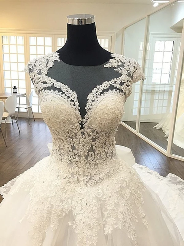 Katristsis d 2019 Ball Gown Wedding Dresses Lace Appliques Gowns Vestido De Novias O-Neck Princess Luxury Cathedral Train | Свадьбы и