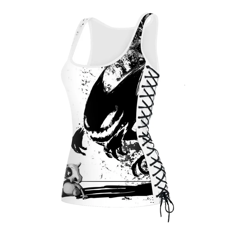 Женские майки для фитнеса с 3D-принтом кошки и демона белая футболка u-образный