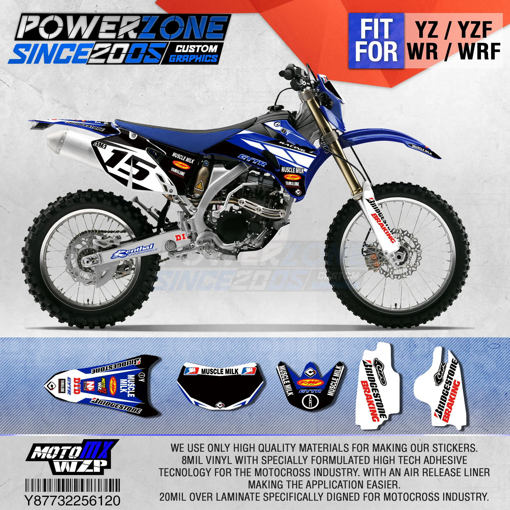 

PowerZone Customized Team Graphics Backgrounds Decals 3M Custom Stickers For YAMAHA YZF250 450 06-09 WR250F/450F 07-13 07-11 120