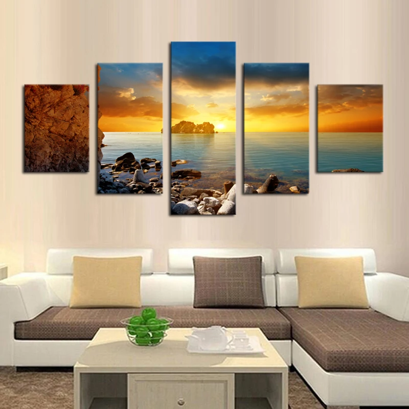 5 панелей (без рамки) картина из океана и Камня современный настенный Декор печать