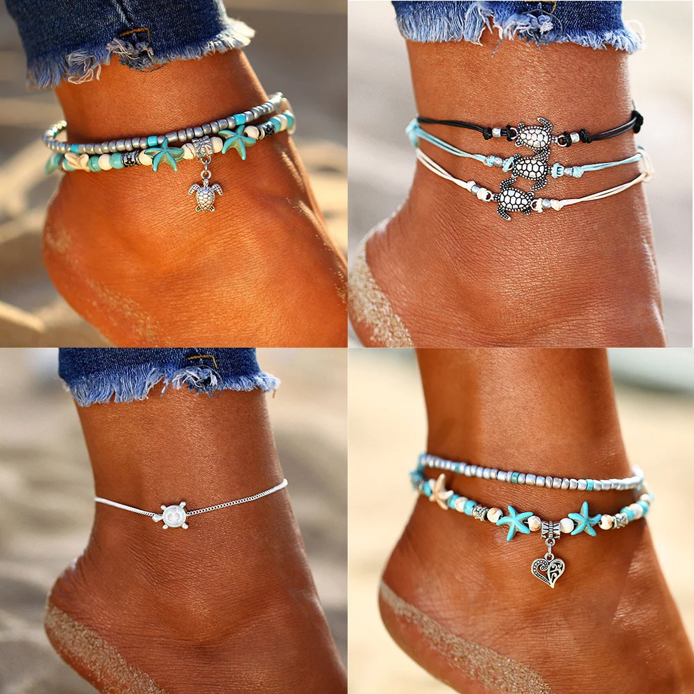 

IF YOU Bohemia Turtle Pendant Anklets Bracelet for Leg For Women Sexy Fashion Summer Beach Shell Men Anklet Jewelry 2019 New