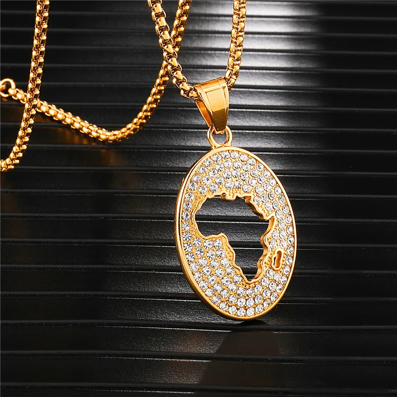 Bling Iced Out Кристалл полый кулон карта цепочки и ожерелья геометрический Овальный
