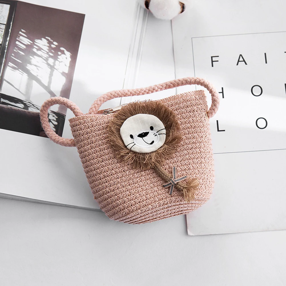 Летняя соломенная мессенджер сумки для детей милый Лев мини пляжная сумка на