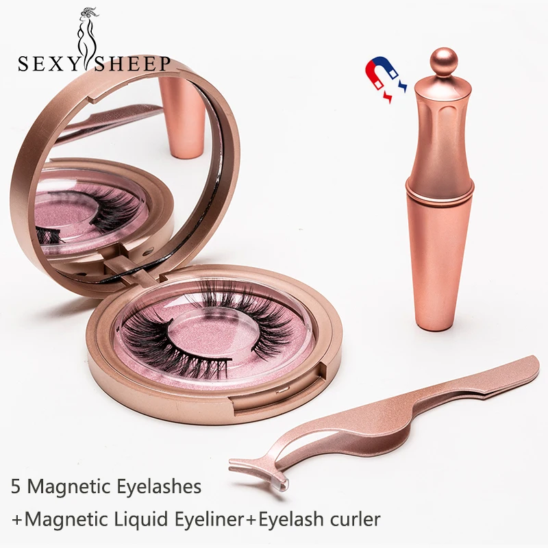 5 Magnetic Eyelashes natural False Eyelashes Magnet Lashes Magnetic Liquid Eyeliner& Magnetic False Eyelashes& Tweezer Set