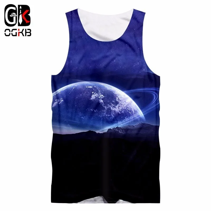OGKB хип хоп топы Мужские 2018 лето 3D Принт Галактика космический жилет майки унисекс