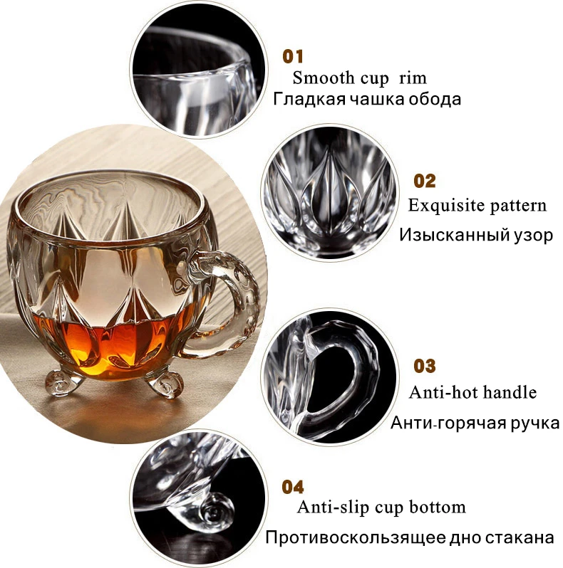 170 мл Хрустальная стеклянная чашка для чая, кофе, воды прозрачная чашка домашняя молочная Цветочная чайная стаканы для сока кружка с ручкой для подарков dd009