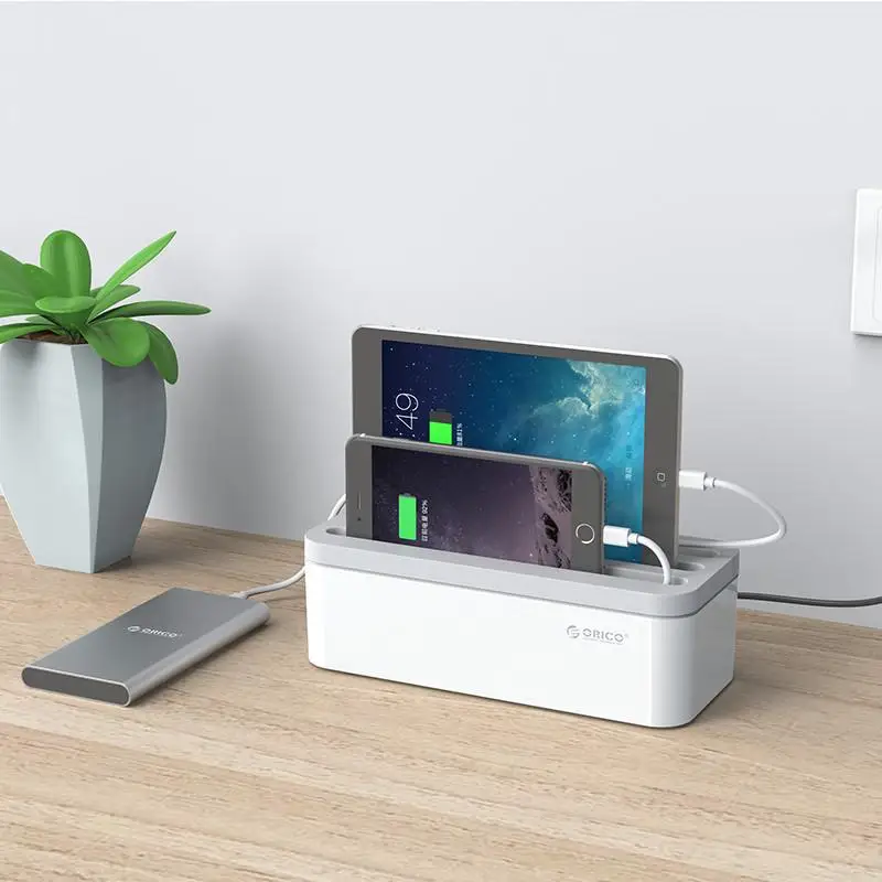 ORICO PB1028 коробка управления зарядным устройством с держателем для телефона для зарядного устройства Органайзер ABS огнестойкий Чехол-черный и белый - Цвет: Белый
