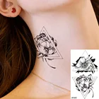 Временные тату-наклейки, Женские Геометрические черные искусственные татуировки, цветок, уши, маленькие водостойкие татуировки девушки, треугольник, роза, Летний стиль