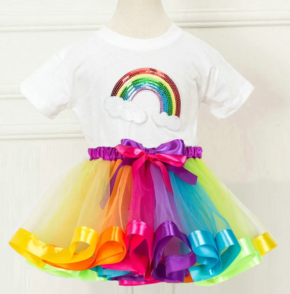 Комплект из 2 предметов для девочек футболка с принтом радуги + юбка вечерние