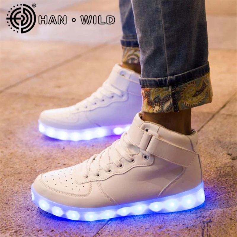 Adult Melbourne Shuffle Shoes Zapatillas Deportivas USB Charger Led Light Colors Flashing Men Leather Casual | Обувь