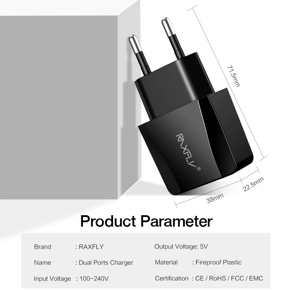 RAXFLY 2.1A USB зарядное устройство для iPhone X 6 6s 7 8 Plus с двумя портами ЕС Зарядка телефона