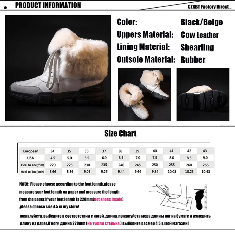 CZRBT new winter women's shoes fashionable leather wedge boots belt warm snow casual comfortable ankle | Обувь