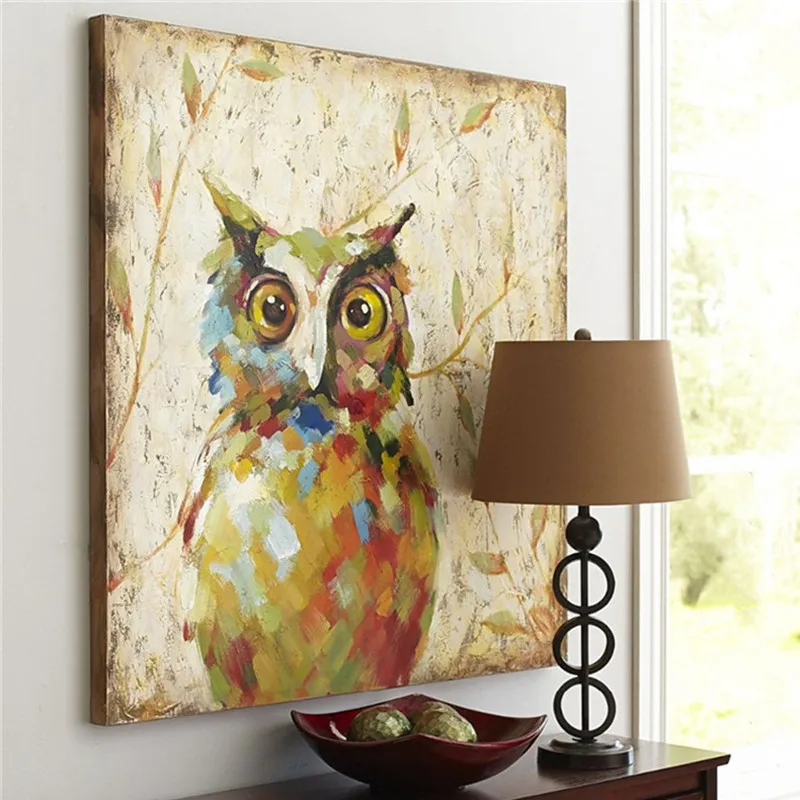 Large Knife Night Owl Pictures Hand-painted Abstract Animal Oil Paintings on Canvas Modern Funny Nighthawk Painting Wall Arts | Дом и сад