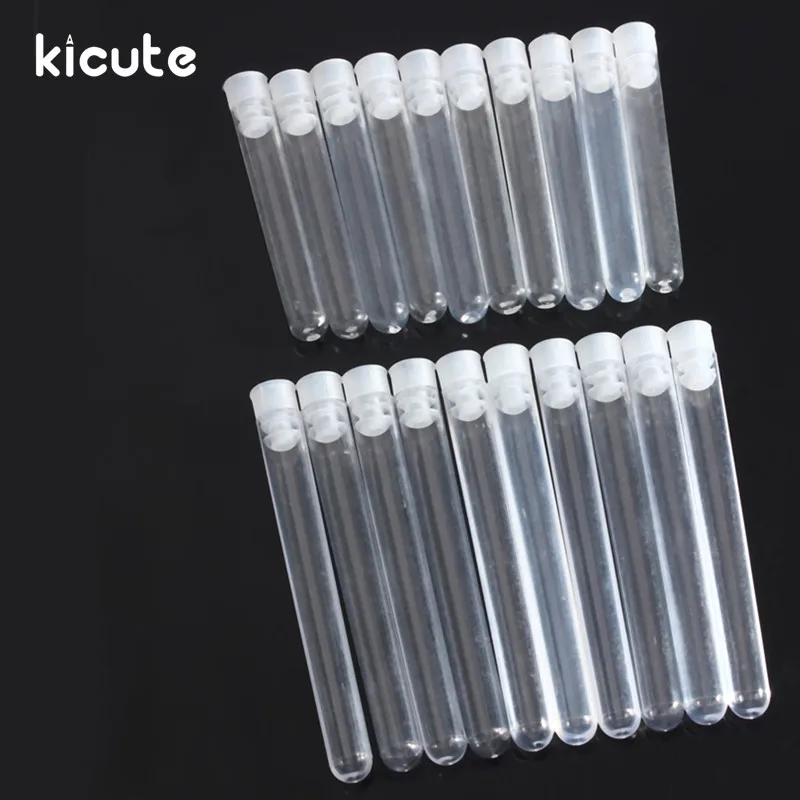 Kicute 10 шт. 12x75 мм или 12x100 прозрачные пластиковые пробирки с прозрачными белыми