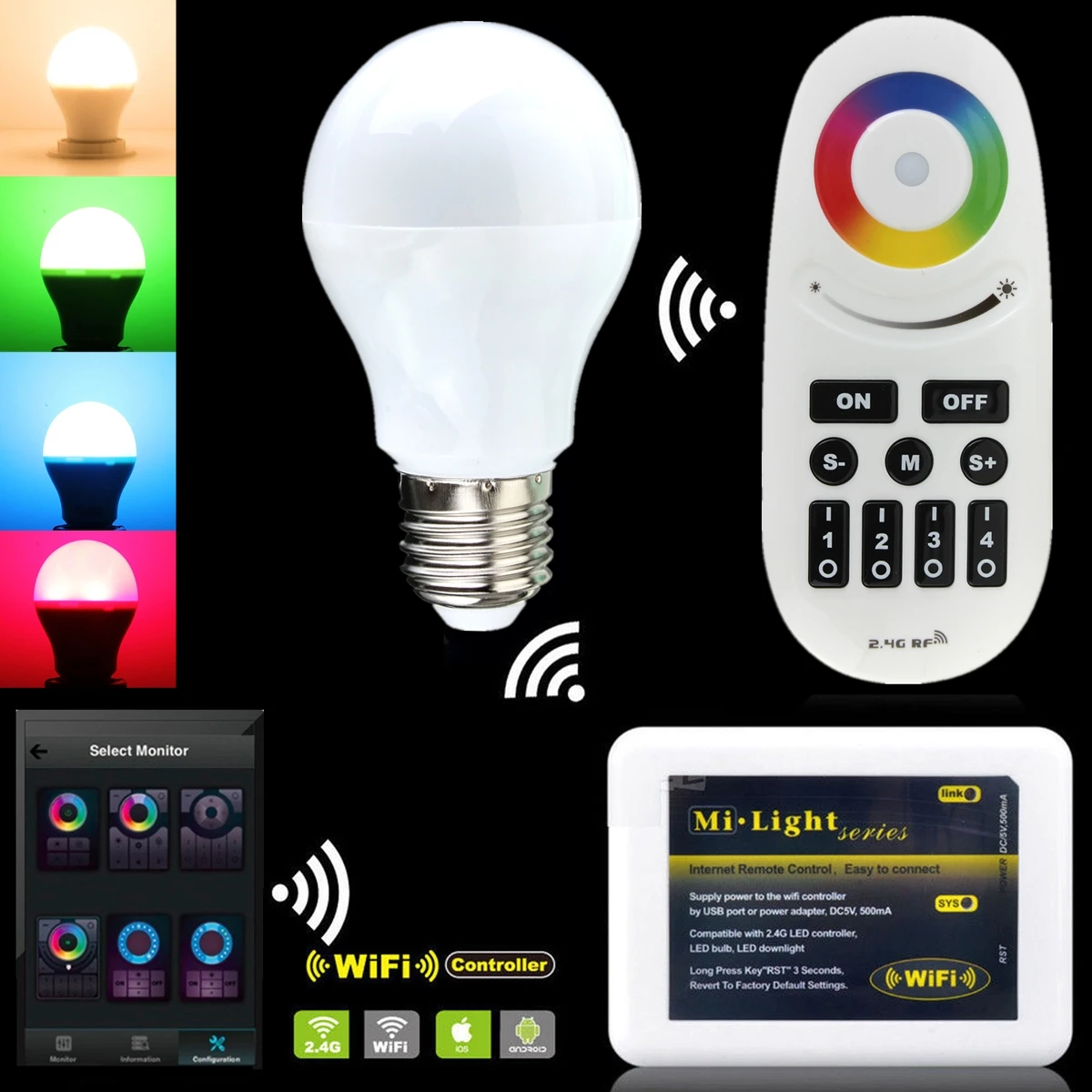 

Jiguoor RGBW OR RGB LED Controller 2.4G RF Touch Screen Remote Control 6A per Channel for RGB/Single led strip Light